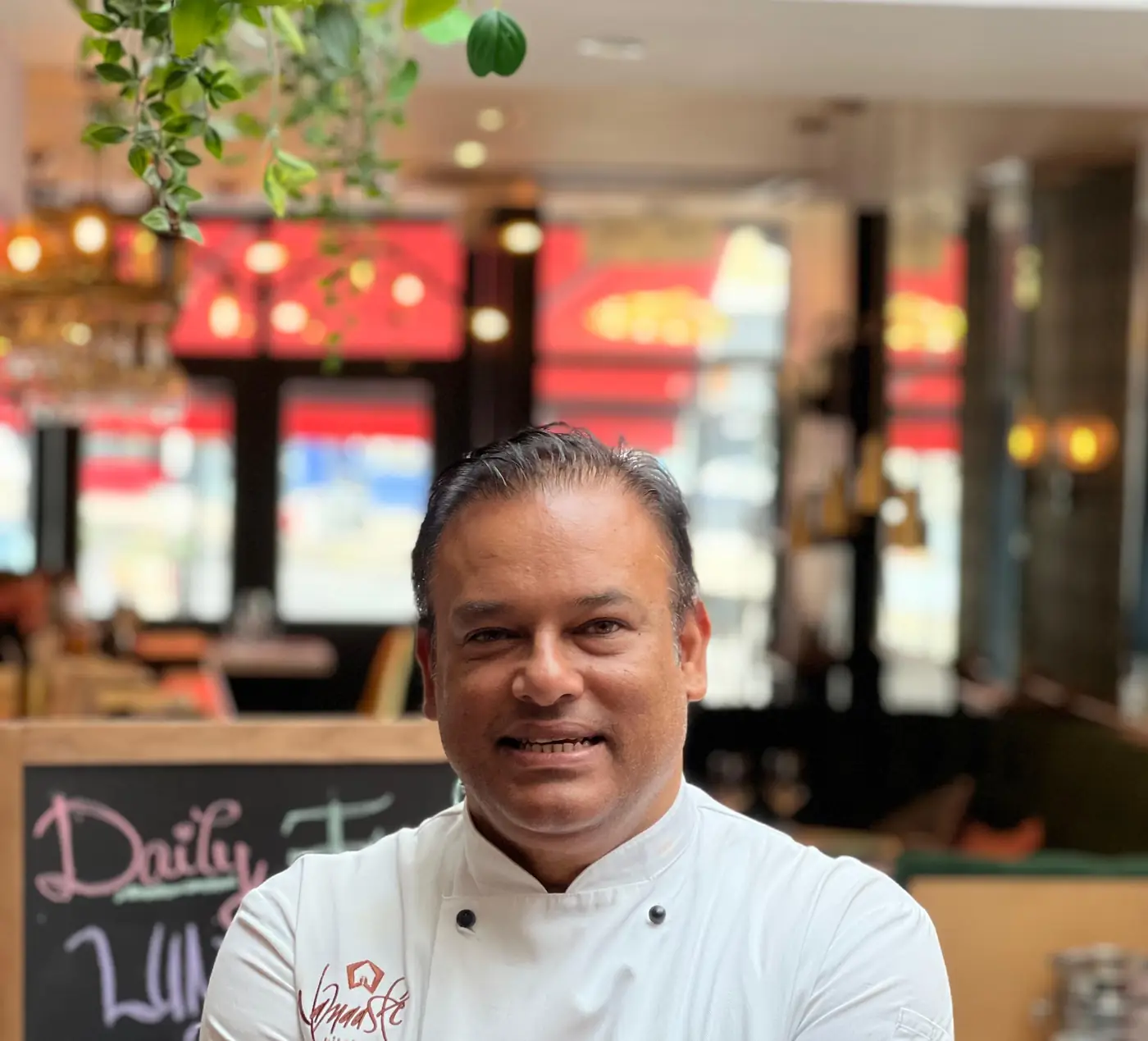 Sabbir Karim in chef whites at one of his London restaurants